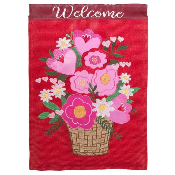 Magnolia Gardens 29 x 42 in Double Applique HVD Flower Basket Burlap Garden Flag Large M001328